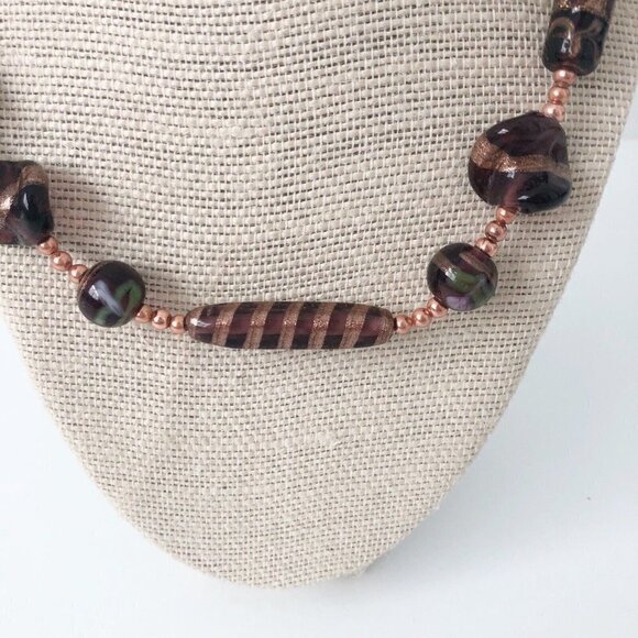 NWT Genuine Murano Glass & Copper Beads Beaded Necklace Purple - Picture 3 of 6